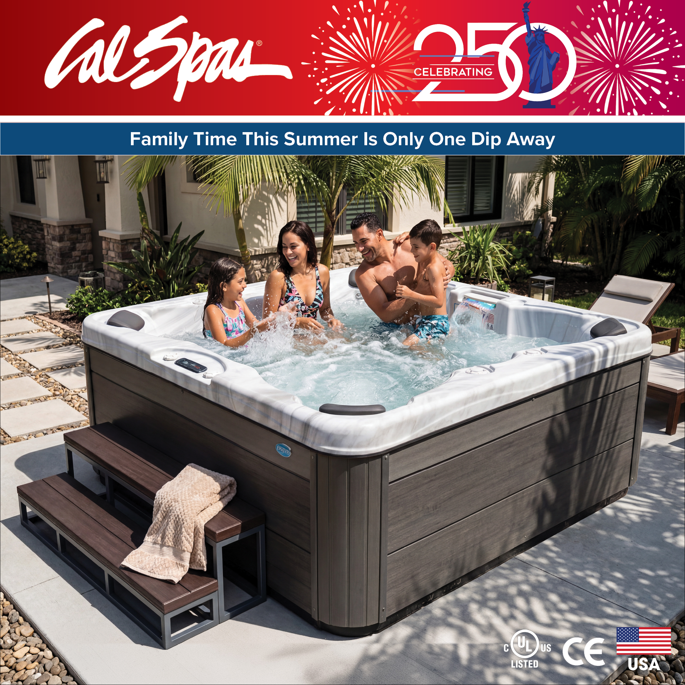 Calspas hot tub being used in a family setting - Eauclaire